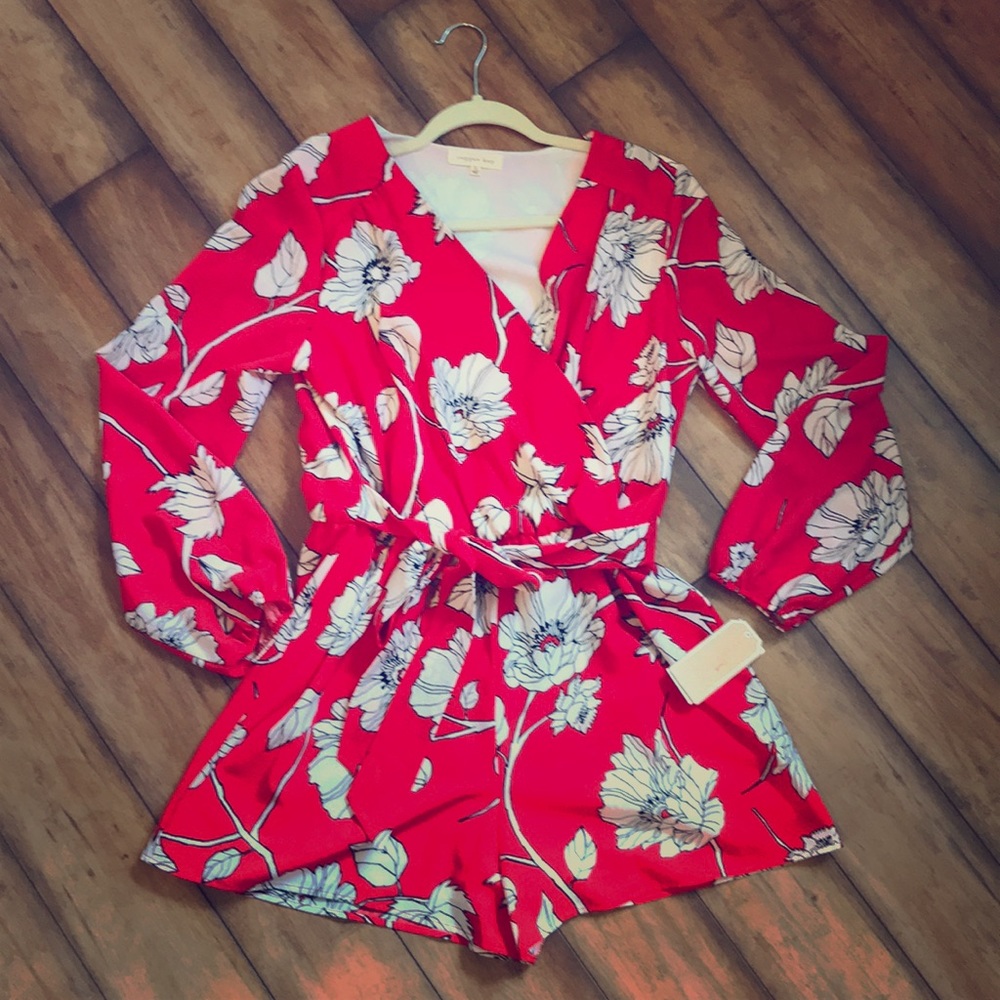 Red floral romper